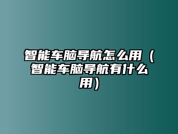 智能車腦導(dǎo)航怎么用（智能車腦導(dǎo)航有什么用）