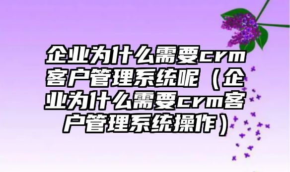 企業(yè)為什么需要crm客戶管理系統(tǒng)呢（企業(yè)為什么需要crm客戶管理系統(tǒng)操作）