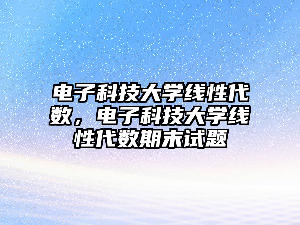 電子科技大學(xué)線性代數(shù)，電子科技大學(xué)線性代數(shù)期末試題