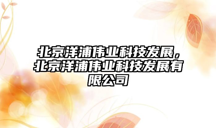 北京洋浦偉業(yè)科技發(fā)展，北京洋浦偉業(yè)科技發(fā)展有限公司