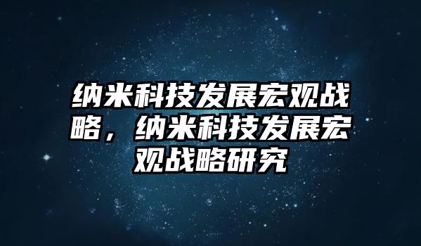 納米科技發(fā)展宏觀戰(zhàn)略，納米科技發(fā)展宏觀戰(zhàn)略研究