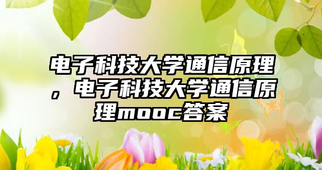 電子科技大學(xué)通信原理，電子科技大學(xué)通信原理mooc答案