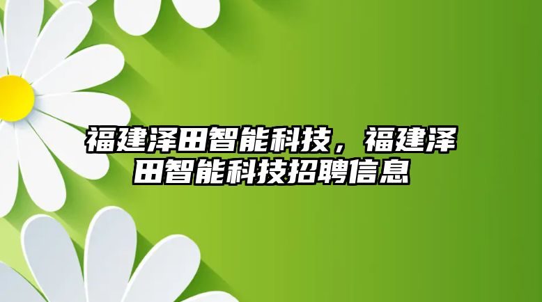 福建澤田智能科技，福建澤田智能科技招聘信息