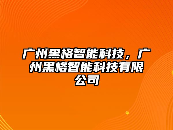 廣州黑格智能科技，廣州黑格智能科技有限公司