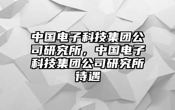 中國電子科技集團公司研究所，中國電子科技集團公司研究所待遇