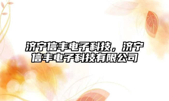 濟(jì)寧信豐電子科技，濟(jì)寧信豐電子科技有限公司