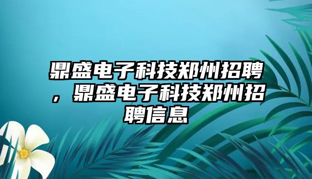 鼎盛電子科技鄭州招聘，鼎盛電子科技鄭州招聘信息