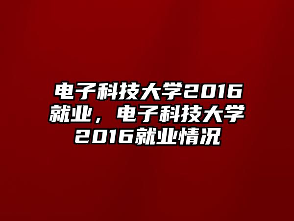 電子科技大學(xué)2016就業(yè)，電子科技大學(xué)2016就業(yè)情況