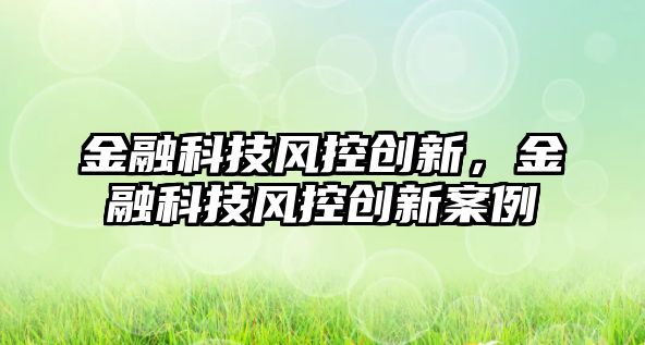 金融科技風控創(chuàng)新，金融科技風控創(chuàng)新案例