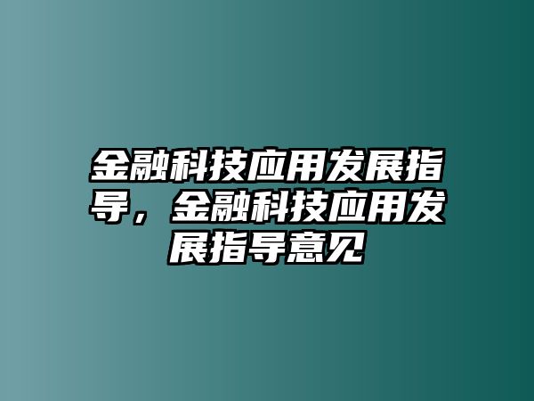 金融科技應(yīng)用發(fā)展指導(dǎo)，金融科技應(yīng)用發(fā)展指導(dǎo)意見(jiàn)