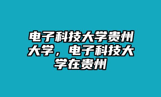 電子科技大學貴州大學，電子科技大學在貴州