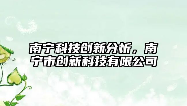 南寧科技創(chuàng)新分析，南寧市創(chuàng)新科技有限公司