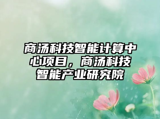 商湯科技智能計算中心項目，商湯科技智能產(chǎn)業(yè)研究院