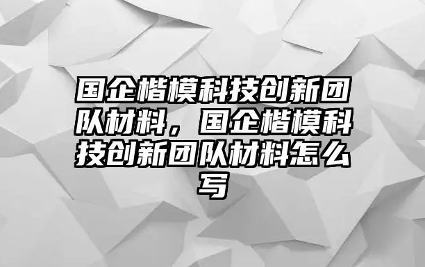 國企楷模科技創(chuàng)新團隊材料，國企楷?？萍紕?chuàng)新團隊材料怎么寫