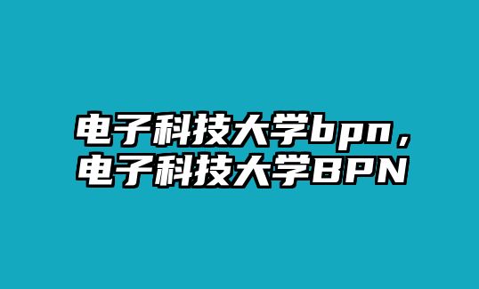 電子科技大學bpn，電子科技大學BPN