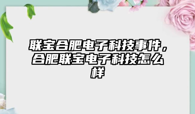 聯(lián)寶合肥電子科技事件，合肥聯(lián)寶電子科技怎么樣