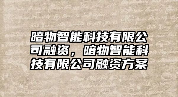 暗物智能科技有限公司融資，暗物智能科技有限公司融資方案