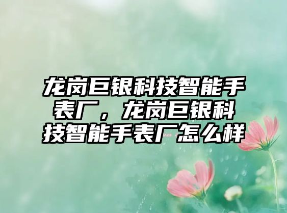 龍崗巨銀科技智能手表廠，龍崗巨銀科技智能手表廠怎么樣