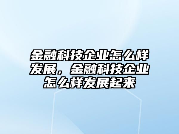 金融科技企業(yè)怎么樣發(fā)展，金融科技企業(yè)怎么樣發(fā)展起來