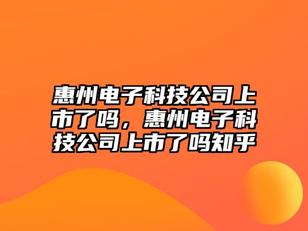 惠州電子科技公司上市了嗎，惠州電子科技公司上市了嗎知乎