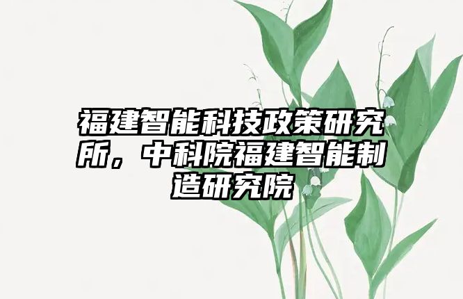 福建智能科技政策研究所，中科院福建智能制造研究院