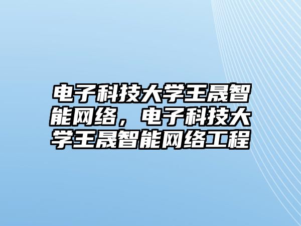 電子科技大學王晟智能網(wǎng)絡(luò)，電子科技大學王晟智能網(wǎng)絡(luò)工程