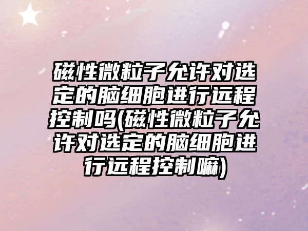 磁性微粒子允許對選定的腦細(xì)胞進(jìn)行遠(yuǎn)程控制嗎(磁性微粒子允許對選定的腦細(xì)胞進(jìn)行遠(yuǎn)程控制嘛)