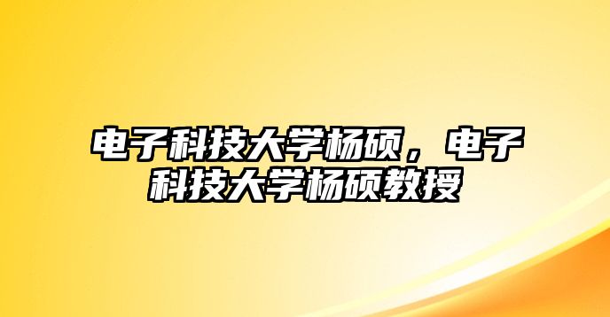 電子科技大學(xué)楊碩，電子科技大學(xué)楊碩教授