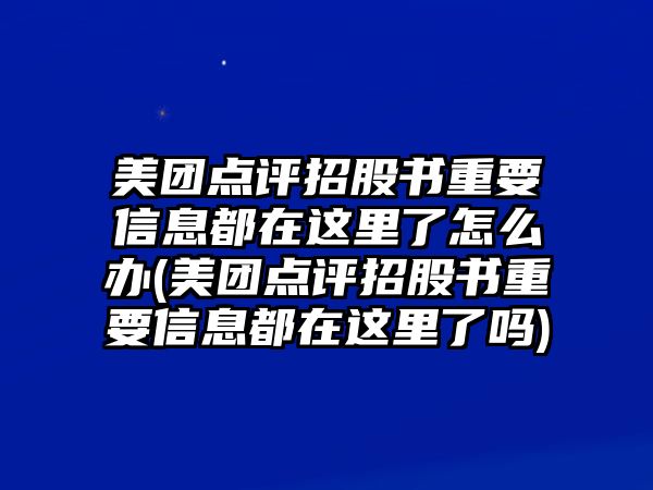 美團點評招股書重要信息都在這里了怎么辦(美團點評招股書重要信息都在這里了嗎)