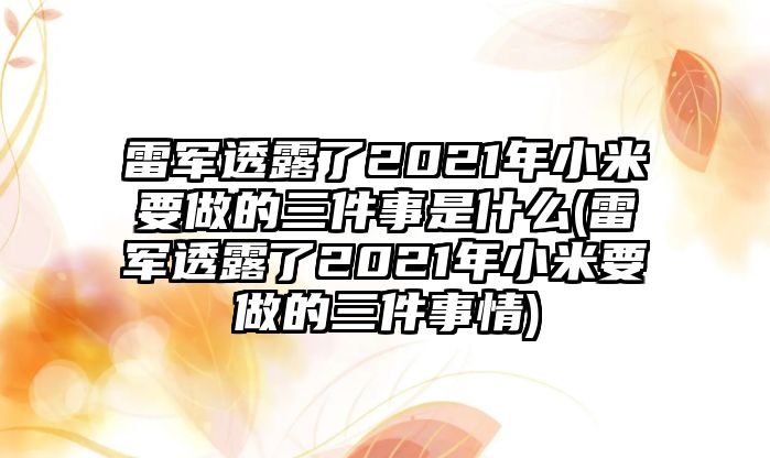 雷軍透露了2021年小米要做的三件事是什么(雷軍透露了2021年小米要做的三件事情)