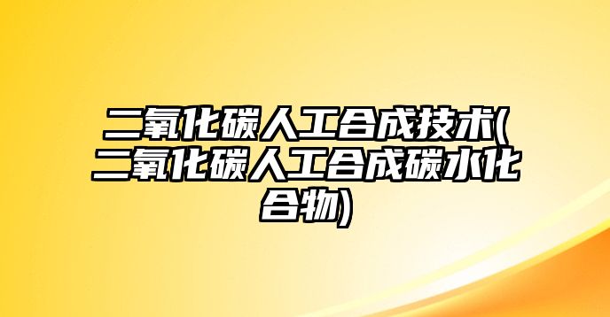 二氧化碳人工合成技術(shù)(二氧化碳人工合成碳水化合物)