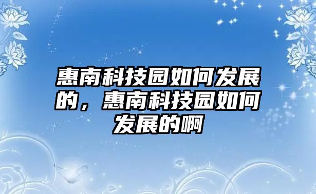 惠南科技園如何發(fā)展的，惠南科技園如何發(fā)展的啊